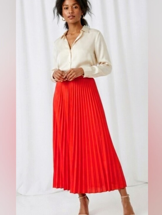 twik Dresses & Skirts - Twik ( Simons) Red Pleated Maxi Midi Skirt - Size Small (NWOT)